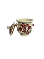 Vas din ceramică de Corund, pictat manual cu flori roșii vii, cu capac - imagine 2