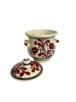Vas din ceramică de Corund, pictat manual cu flori roșii vii, cu capac - imagine 3