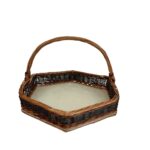 Coș hexagonal din răchită împletită manual, cu toarta