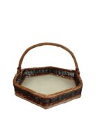 Coș hexagonal din răchită împletită manual, cu toarta