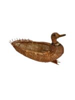 Rață decorativă împletită manual din răchită – coș de depozitare rustic, unicat - imagine 3